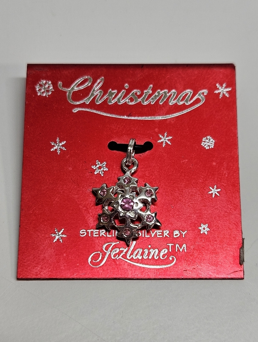 NEW VINTAGE Jezlaine Sterling Silver 925 Christmas Pink Snowflake Charm Pendant